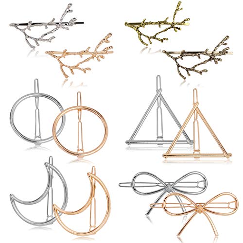 Aniwon Hair Clips for Women Girls, 12PCS Metal Hair Barrettes Hair Pins Hollow Geometric Clasps Minimalism Tree Branch Moon Bowknot with Thick Hair Styling