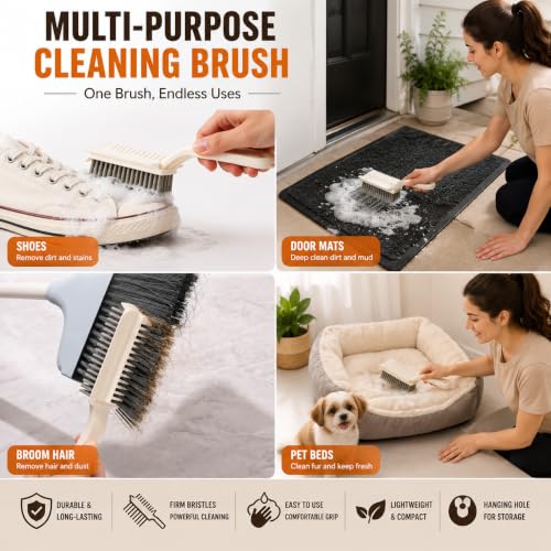 Image of 5-in-1 Multi-Purpose Crevice Cleaning Brush with Built-in Scraper, Comb & Tweezer | Hard Bristle Deep Cleaning Brush for Bathroom Kitchen Sink, Stove Tile Grout Corners Window Tracks & Narrow Gaps