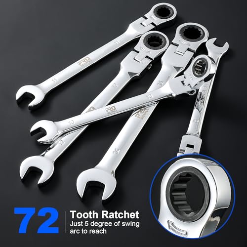 Prostormer 14-Piece Metric Flex-Head Ratcheting Wrench Set, 6-19mm Combination Wrench Kit with Storage Case, 72 Tooth, Cr-V Steel Constructed - Image 6