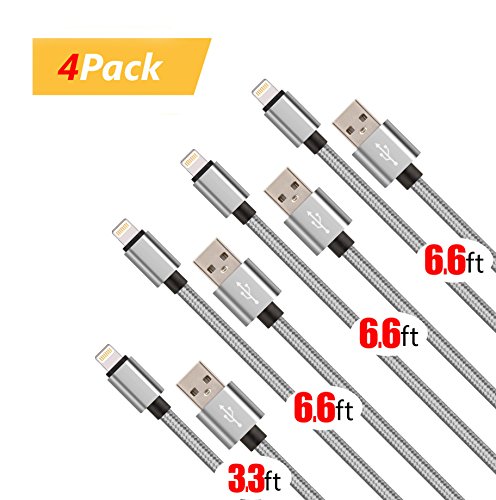 Lightning Cable, 4-Pack (3x6ft,3ft) Durable and Fast Charging (Dual Layer Protection) 8pin Lightning to USB Cable for iPhone 7/7+/6/6+/6s/6s+/5/5s/5c/SE, iPad and More (Space Gray)
