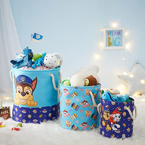Image of Idea Nuova Paw Patrol 3 Piece Multi Size Fabric Nestable Toy Storage Basket Set, with Rope Carry Handles