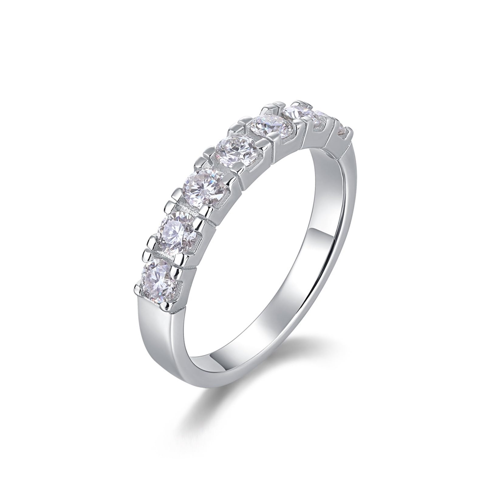 Moissanite Anillo de oro blanco, anillo de boda para mujer, oro auténtico, media eternidad, anillo de compromiso con Moissanite Bandringe para mujeres