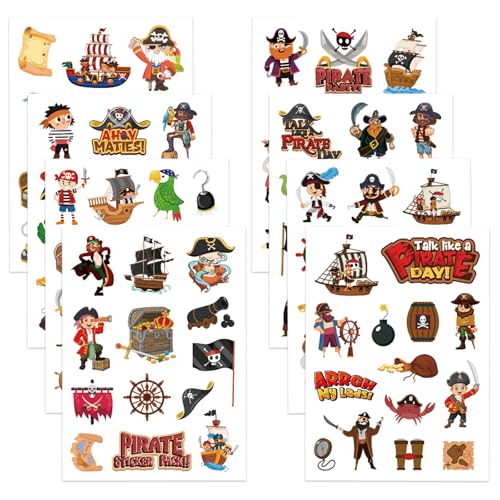 GETRICH 32 Feuilles D'Autocollants Pirates Enfants Gommette Pirate Imperméables Scrapbooking Autocollant Pirate Cadeau Stickers 8 Designs Différents pour Anniversaire...
