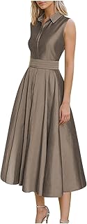 Taffeta Wedding Guest Dresses for Women Tea Length A Line Evening Gown Satin Midi Cocktail Party Dress