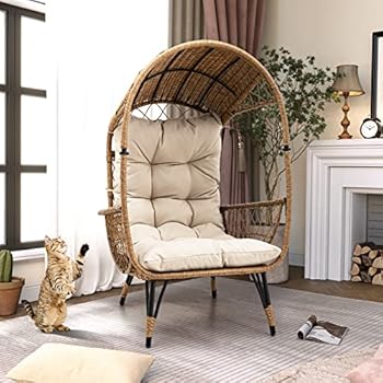 Alternative view of Crestlive Products Patio Wicker Egg Chair with Cushion, PE Rattan Oversized Basket Lounge Chair with Legs, Teardrop Cuddle for Indoor Outdoor Bedroom Garden Deck Balcony (Beige)