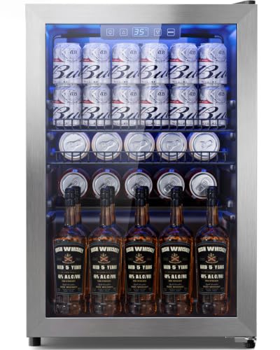 Image of Tehanld 2.5 Cu.Ft Beverage Fridge, Beverage Fridge With Glass Door, Beverage Cooler Refrigerator, Wine Drink Beer Cooler, Adjustable Shelves & Digital Temperature Display, 22 Bottle 96 Can