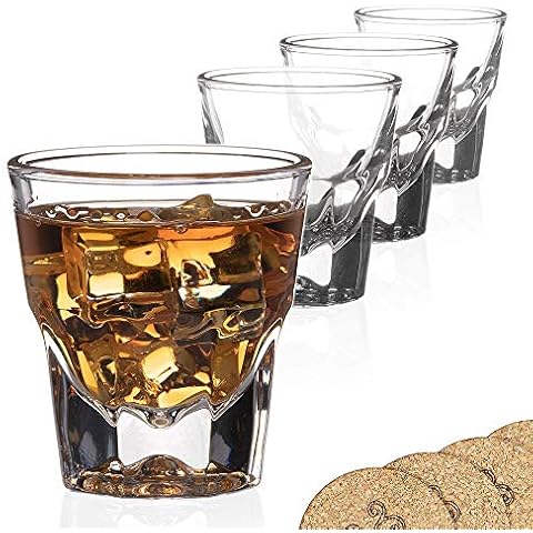 ECODESIGN-US Set of 4 Gibraltar Rocks/Espresso Glasses - 4.5 Ounce - for Cortado Coffee Shots - w/Coasters Cover