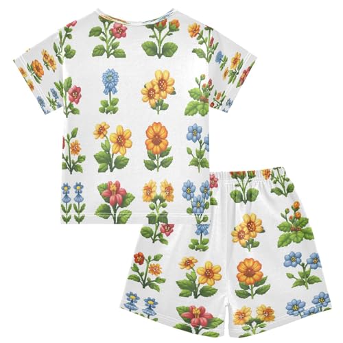 senya Short Sleeve Pajamas Sets Summer Cotton Sleepwear Leaves Yellow Blue Red Flower2