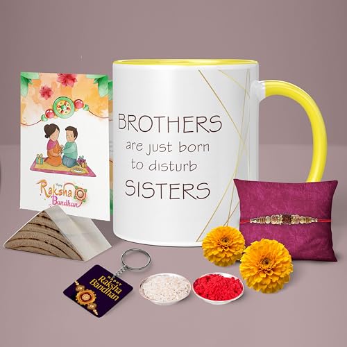 Image of Raksha Bandhan Gifts Printed Mug with Keychain Best Rakhi Combo Gift Set for Brother Rakshabandhan Return Gifts for Sister White 350ml Coffee Mug(Pack of 5) Combo Set(RMCKRCG912)