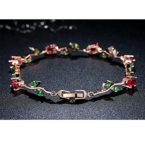 18K Rose Gold-Plated Crystal Bracelet For Women Red & Green Shiny Gemstone Tennis Bracelet Diamond Bangle Bracelet For Girls Fashion Jewelry #TOP4