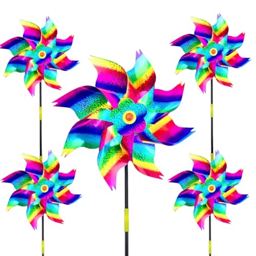 HQRKOTM Mulini a Vento Anti Uccelli Confezione da 5 24cm Spirale Riflettente Arcobaleno per Giardino Balcone e Frutteto