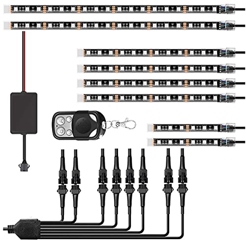 8Pcs Motorcycle Led Light Kit Strips Multi-Color Accent Glow Neon Ground Effect Atmosphere Lights Lamp With Wireless Remote Controller For All Motorcycle Car Atv Suv (8Pcs-2020) #TOP22