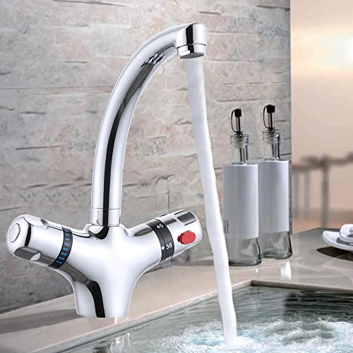 Robinet de lavabo thermostatique de salle de bain 38 ℃ avec verrou de sécurité lavabo robinet mitigeur, accessoire salle de bain thermostatique