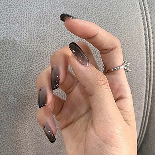 Poliphili 24Pcs Glossy Solid Color Gradient Super Long Press on Removable Wear Fake Nails French Shape Extra Long Art Manicure Full Cover Acrylic False Nails Tips for Girls and Women (Black)