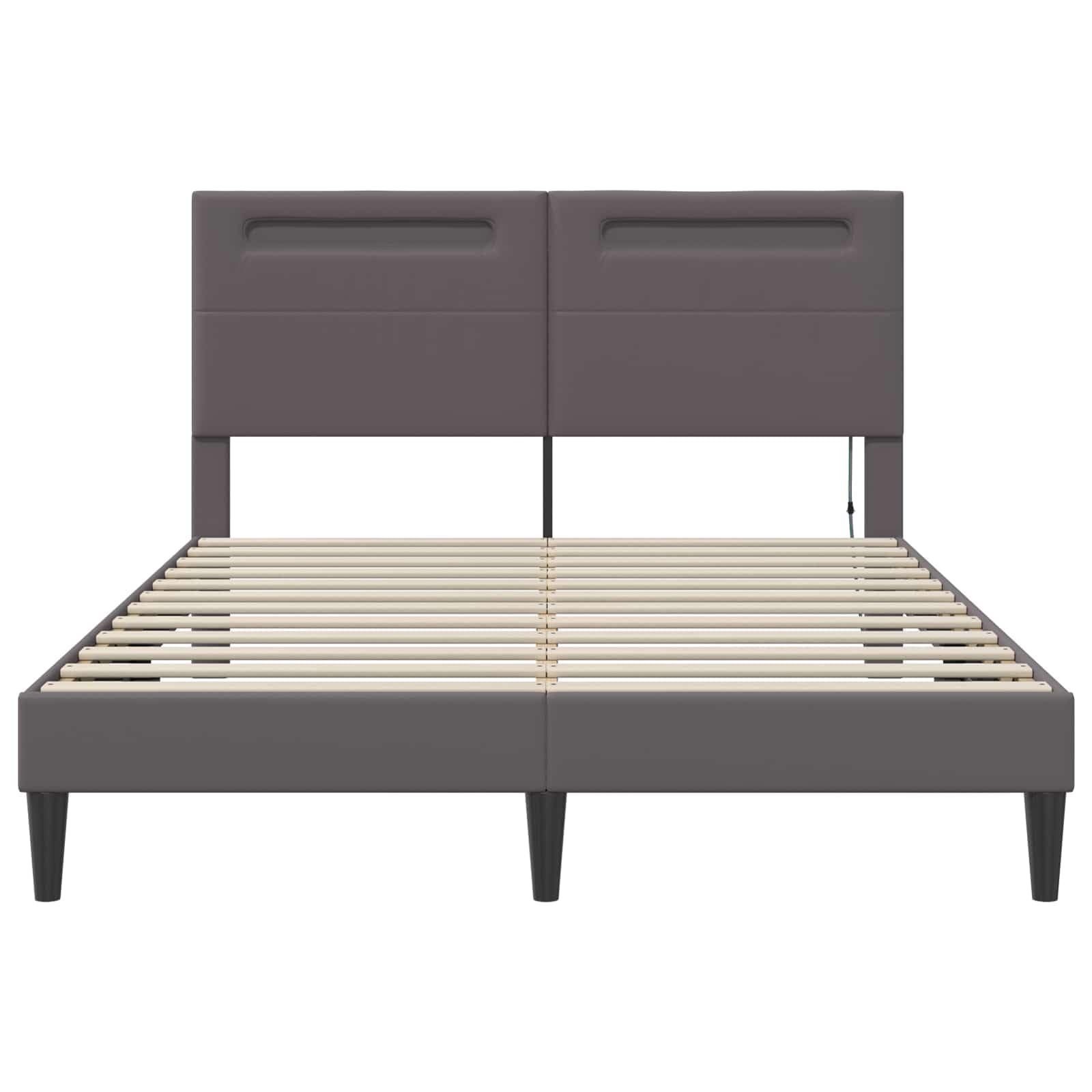Marco de cama con tiras de luz LED, gris, 120 x 190 cm, piel sintética, cama doble moderna con alimentación USB para muebles de dormitorio