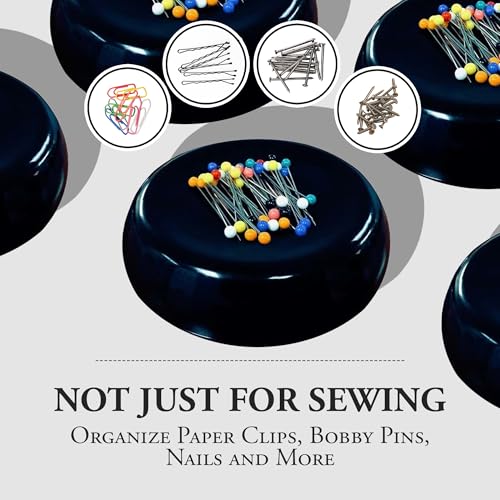 Image of Grabbit Magnetic Sewing Pincushion with 50 Plastic Head Pins - Magnet Pin Organizer for Quilting, Embroidery, Needles, Bobby Pins, & Craft Storage, Black