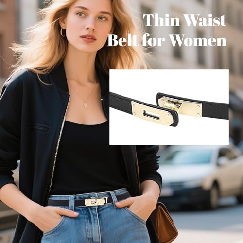 TINIDI Adjustable Skinny Leather Belt for Women - Alloy Turn-Lock Buckle, Thin Waist Belt for Dresses Jeans Coats4