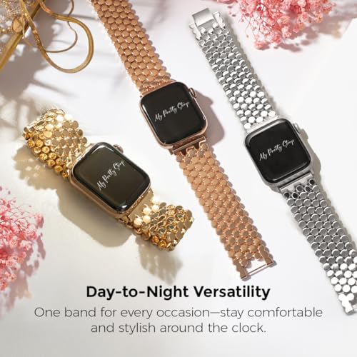 Image of My Pretty Strap - Compatible Apple Watch Band Strap, Stainless Steel Fashion iWatch Replacement Strap- Easy Resizing, No Tool Needed, Fits Most Wrists- Series 1-11, SE and Ultra