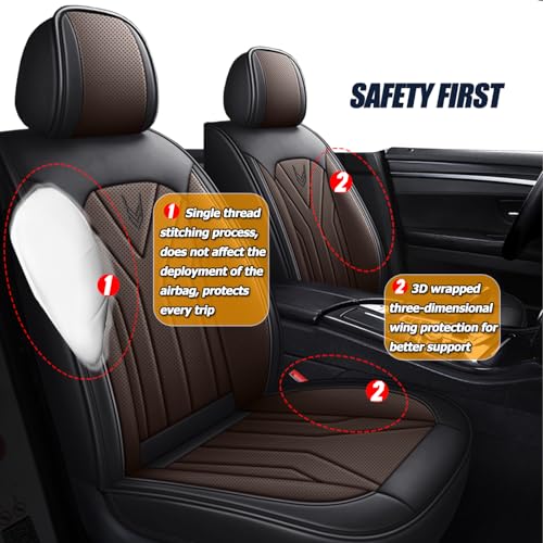 QUYDDC Car Seat Covers Full Set 3D Foam Back Support, 5 Seats Universal Fit for Most Cars, Nappa Leather Car Seat Cushion Super Breathable, Storage Bags, All Season, Black Coffee Car Seat Cover by QUYDDC - Image 2