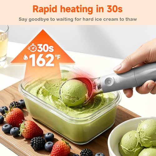 Heated Ice Cream Scoop, Rechargeable Removable Battery, 30s Heat to 162°F | One Touch 3 Heat Levels, LED Status Indicator, 3000mAh Removable Battery, Ideal for Kids & Seniors Scooping Frozen Desserts - image 2