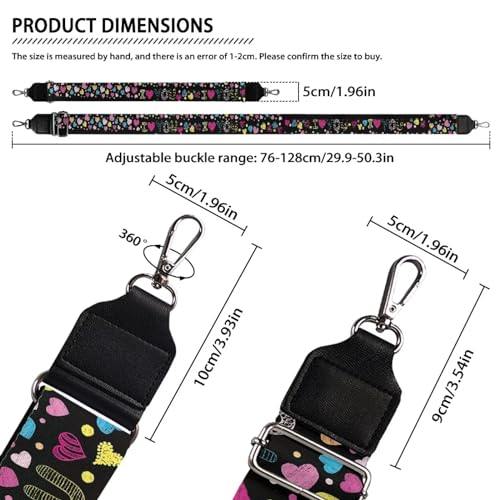Image of TODIYADDU I Love You Guitar Straps for Crossbody Colorful Love Heart Purse Strap Replacement Straps for Handbags for Girlfriend Women Bag Straps for Canas Bag Handbag Computer Bag Camera Bags Gifts
