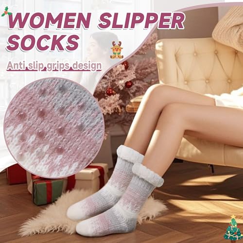 Womens Fuzzy Slipper Grips Socks Fluffy Winter Warm Fleece Lining Non Slip Thick Thermal Cozy Plush Socks3