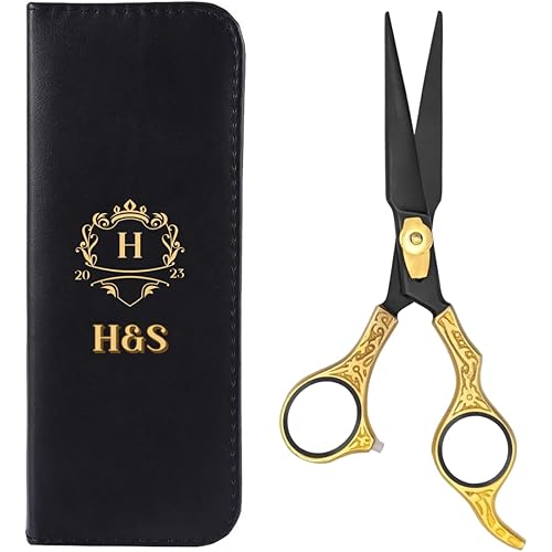H&S GoldBlack Series Professional Hair Cutting Scissors | Premium Japanese Stainless Steel | 6.5” Hair Shears, Barber Accessories & Hair Salon Supplies | Beard & Moustache Grooming