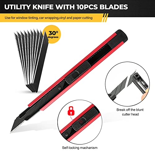 Image of Gomake Vehicle Vinyl Wrap Window Tint Film Tool Kit Include 4 Inch Felt Squeegee, Retractable 9mm Utility Knife and Blades, Zippy Vinyl Cutter and Mini Go Corner Squeegee for Car Wrapping