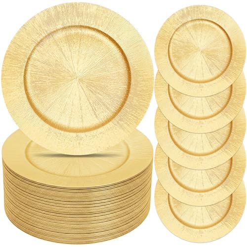 50 Platos Cargadores Redondos Dorados 13 Pulgadas miniatura 1