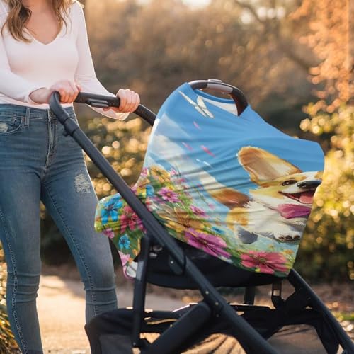 Image of Nursing Breastfeeding Cover Infant Stroller Canopy Blanket Cute Corgi, Shopping Cart Cover for Baby Car Seat Cover Canopy Easy to Install