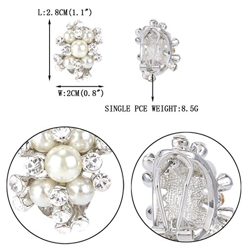 EVER FAITH Austrian Crystal White Simulated Pearl Bridal Cluster Pierced Stud Earrings4