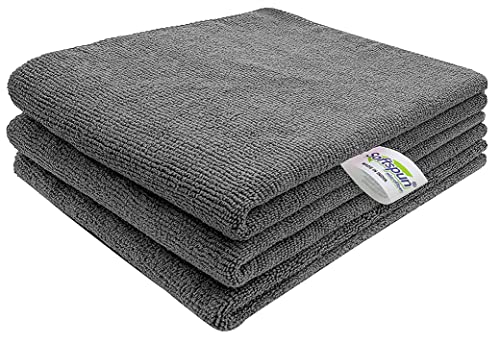 Image of SOFTSPUN Microfiber Cleaning Cloths, 50X50 cms 3 pcs Towel Set 340 GSM Grey! Highly Absorbent, Lint and Streak Free Multi-Purpose Wash Cloth for Kitchen Car Window Stainless Steel Silverware.