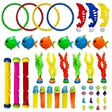 UIV@SH 45PCS Juguetes para Alberca Niños,Juguetes de Buceo,Juguetes de Natación Subacuática,con Anillos Palos de Buceo...