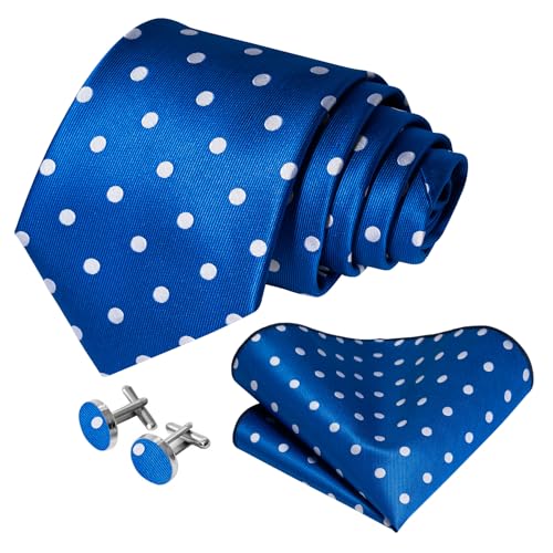 Image of 5PCS Mens Premium Silk Tie, Pocket Square, Cufflinks, Drilled Tie Ring and Lapel Pin Set for Wedding Groom Party