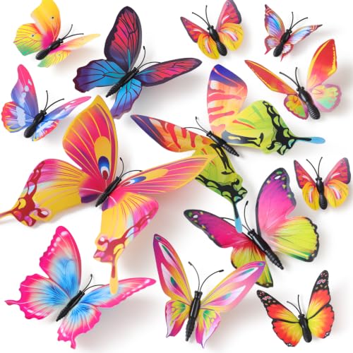 LiveGallery 72 PCS Removable 3D DIY Beautiful Butterfly Wall Decals Colorful Butterflies Art Decor Wall Stickers Murals for Home Nursery Bedroom Offices TV Background Decoration Multicolor