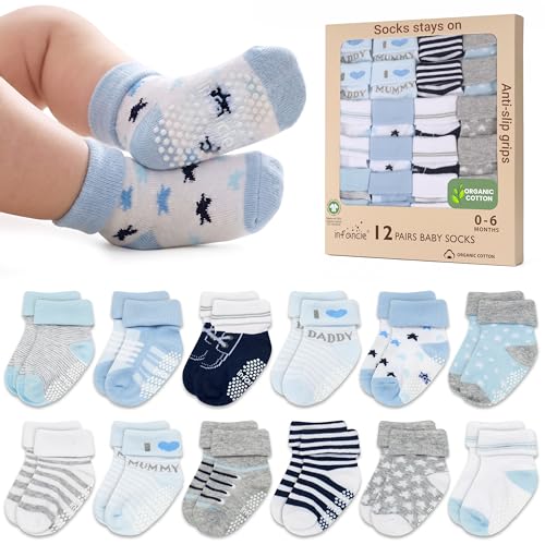 Image of infancie Organic Cotton GOTS Certified Baby Socks 12 Pairs for Newborn Girls 0-6 Months, Soft Breathable Infant Socks, Cute Little Girls Socks, Baby Registry Essential