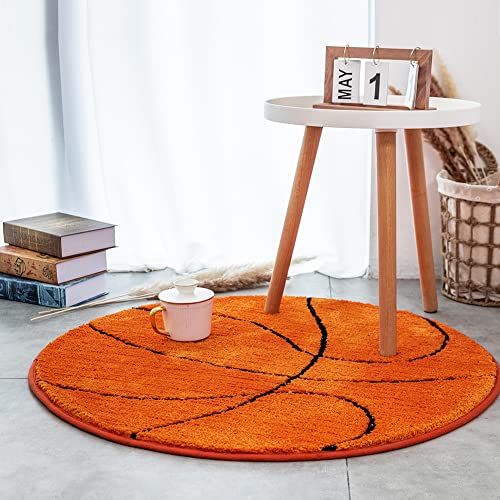 Fancytan Basketball Rug for Boys Bedroom, Sports Rug Round Area Rugs Carpet Floor Chair Mat Soft for Kids Room, Basketball Theme Room Decor, Orange (?2'7