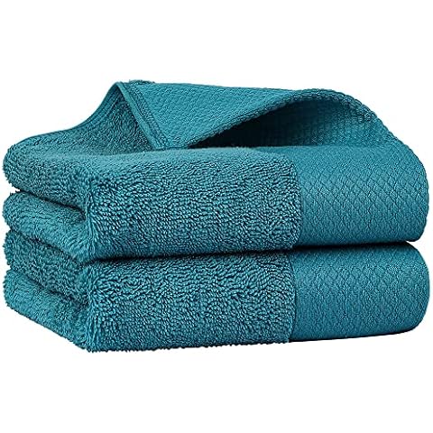 PiccoCasa 100% Cotton Hand Towels, 2 Pack Thick Face Towel Set Design, Super Soft and Highly Absorbent Hand Towel for Bathroom (Teal, 16 x 30 Inch) Cover