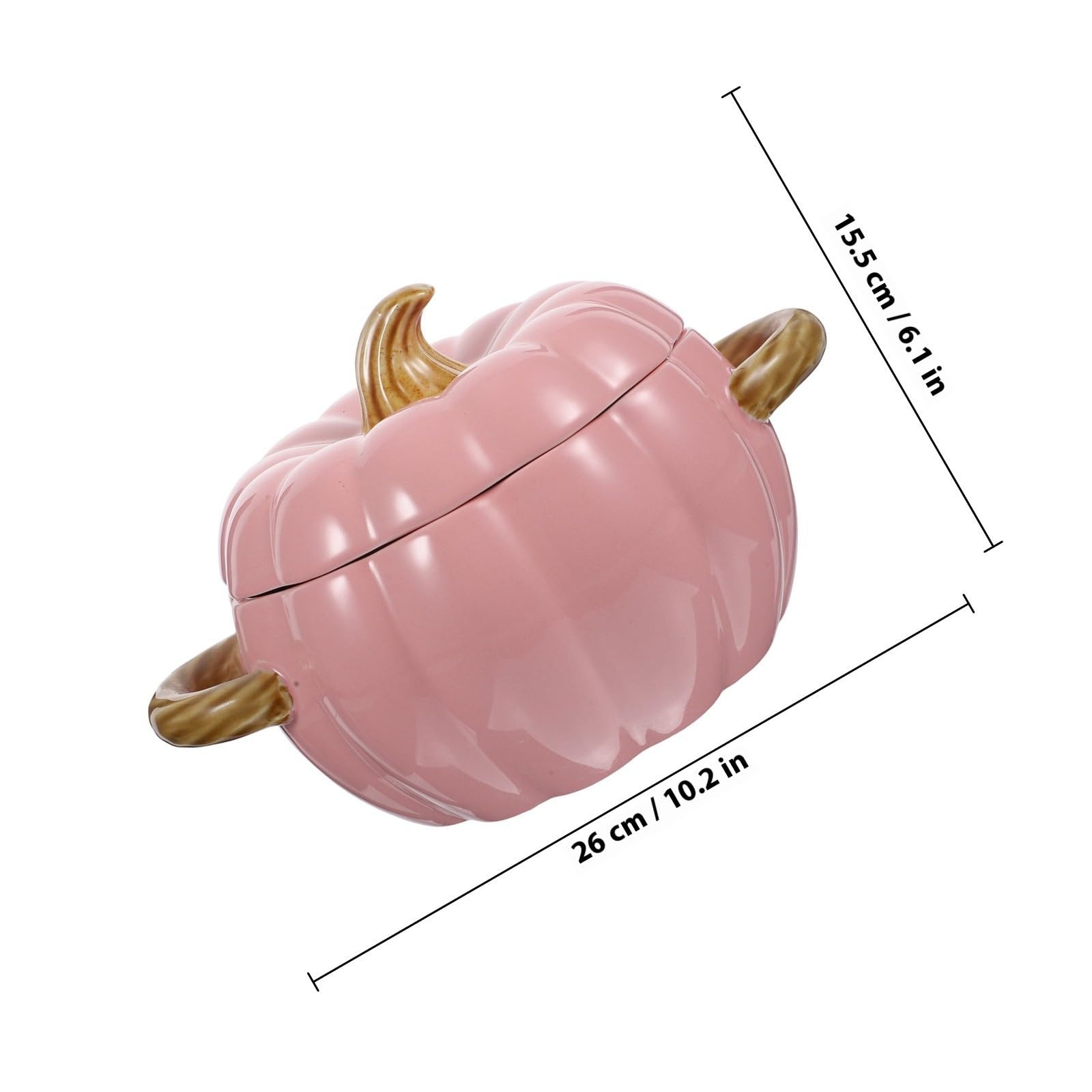 INOOMP Tazón de Sopa de Cerámica en Forma de Calabaza Rosa con Tapa y Doble Asa, Capacidad 1500ml, Fácil de Limpiar y Mover para Cocina y Restaurante