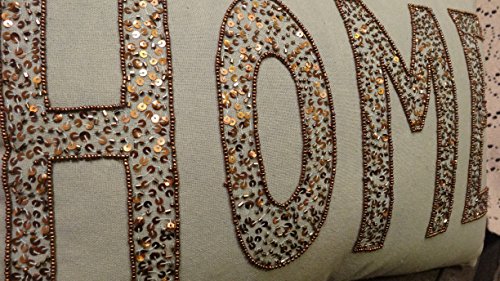 Pyaar Means Love Your New Favorite Sage Green and Bronze Sequins Embellished 'Home' Throw Pillow – Sofa Pillow – Accent Throw Pillow - with a Polyester Insert Included and a Hidden Zip Closure