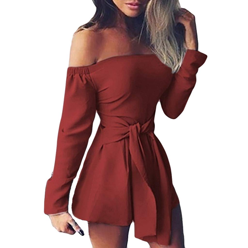 Topassion Womens Solid Bandage Jumpsuit Off Shoulder Playsuit Long