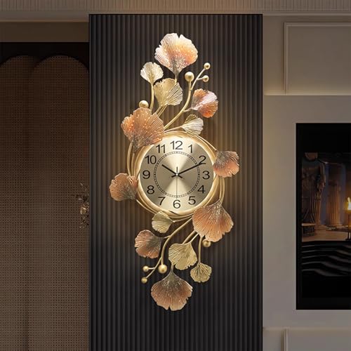 ライト付きの大きな壁掛け時計、LED ライト付きの美しい壁掛け時計、錬鉄素材、音声起動照明、電池式、廊下、リビングルーム、ダイニングルームに適しています。(44X90CM)
