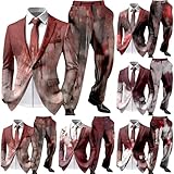 Costume d'Halloween pour homme - Tenue d'horreur - Blazer - Pantalon effrayant - Imprimé - Veste effrayante - Costume - Costume de loisirs pour carnaval, Rouge #3., XXL