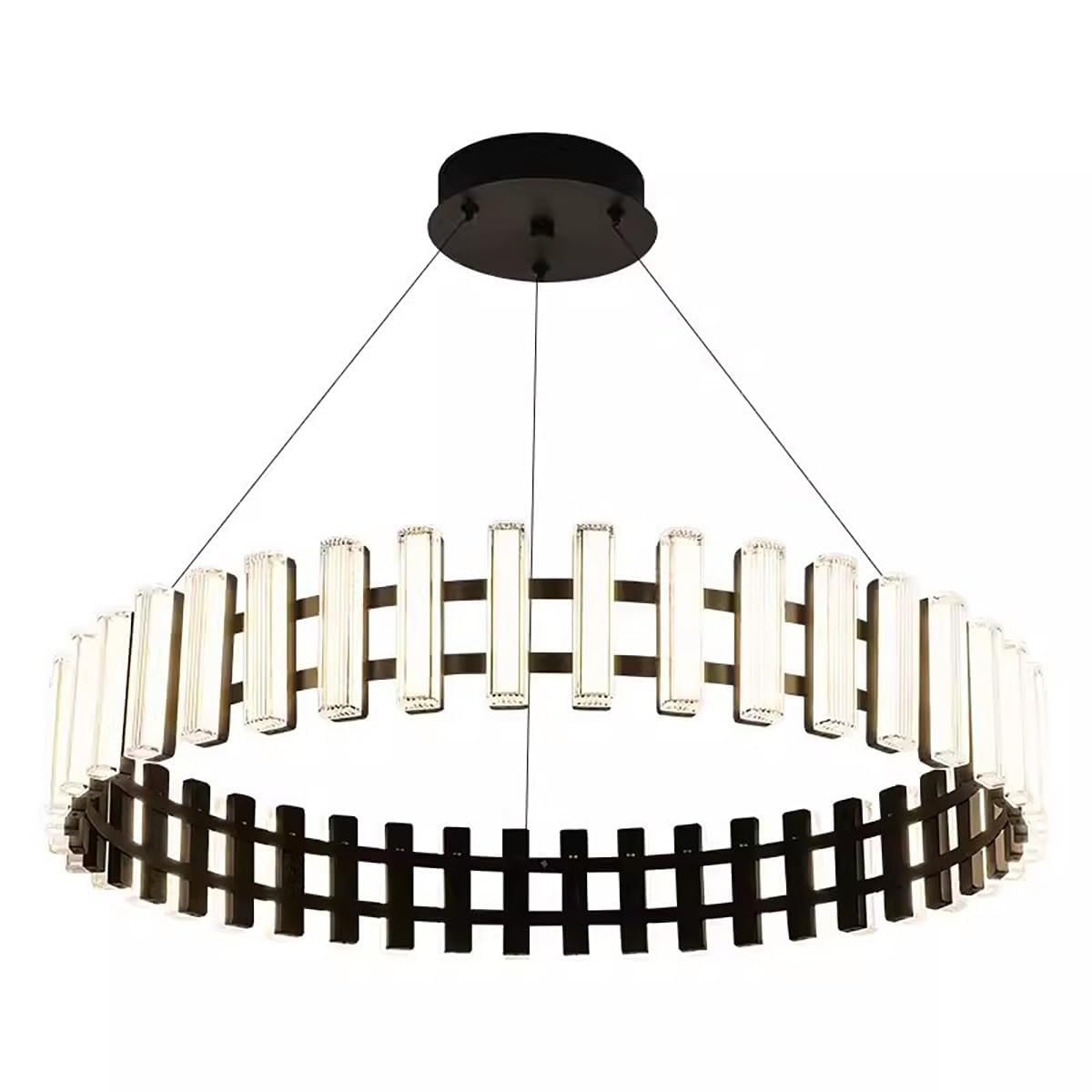 SjEng Modern Large Round Chandelier,2-Rings LED High Ceiling Pendant Lighting with Acrylic Lampshade Dimmable Hanging Light for Living Room Entryway and Dining Room(23.62in- Warm Light)