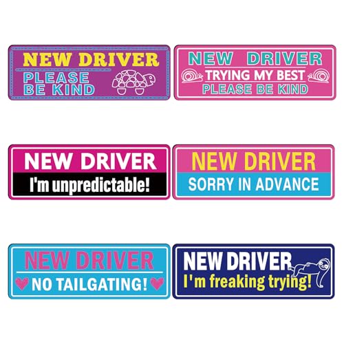 Image of Kingdder 6 Pcs New Driver Magnet for Car Magnetic Removable Novice and Student Driver Safety Stickers Girly Pink Please Be Kind Reflective Sticker for Funny Accessories Bumper