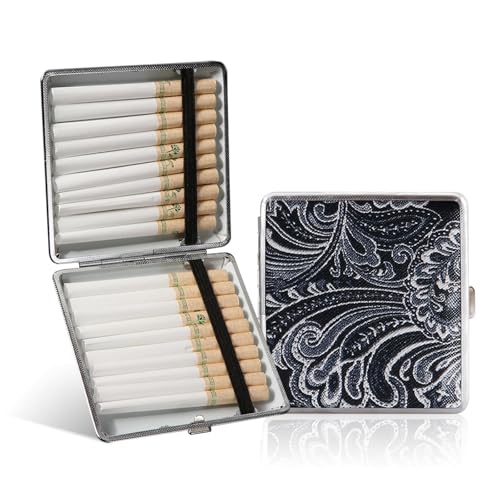 Estojo de cigarro para enrolar, lata de cigarro de metal de couro PU retrô comporta 20 peças, caixa de bolso leve portátil resistente para presente