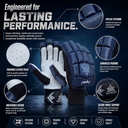 Image of WHITEDOT Sports Capital Cricket Batting Gloves||Suitable for Mens|Adult|Large Left Hand||Navy Blue, Leather