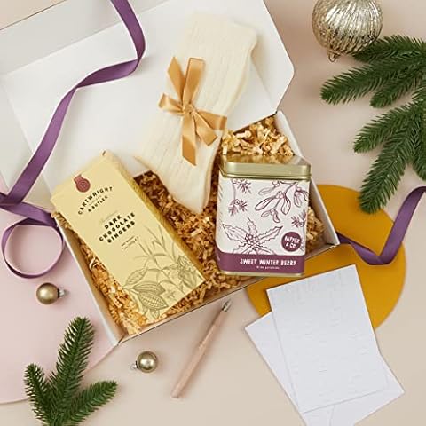 Christmas Tea Gift | Sweet Winter Berry Tea Gift With Cashmere Blend Socks, Dark Chocolate Gingers and Embossed Christmas Card |Nipper & Co | Luxury Gift Set Cover