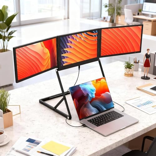 Image of 15.6 inch Laptop Screen Extender, Tri-Screen Monitor for Laptop, 1080P FHD IPS Display, 100% sRGB, HDMIs /USB-C Pulg n Play, Compatible with Mac /Windows /Linux