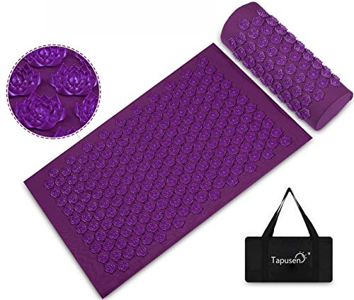 Esterilla Acupresión Masaje Kit, Esterilla Acupresión y Almohada Acupresión, Loto Acupresión Masaje, Alivia el dolor de espalda y cuello, relaja los músculos y reduce el insomnio (Púrpura)